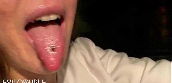  CUM on my Face while Driving and Licking it with my Huge Tongue (after Blowjob)